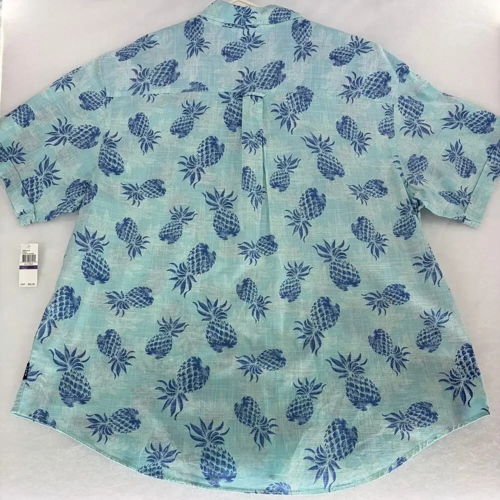 IZOD Men's 2XL Dockside Chambray Pineapple Short Sleeve Button Down Shirt NWT - Picture 2 of 16